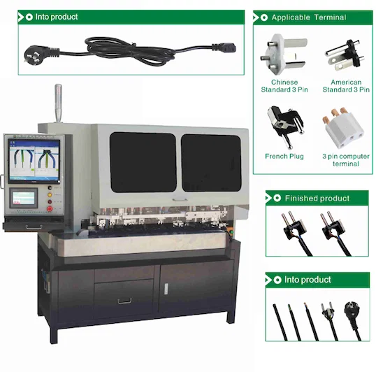 Crimpagem Automática com Inserção de Plugue de 3 Pinos WPM-3500A